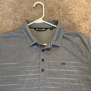 Travis Mathew Performance Gold polo. Steal blue/gray.